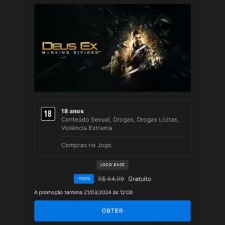De graça na Epic Store 
Link na bio 
#DeusEx